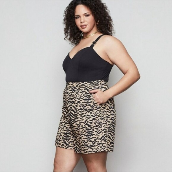 Good American Summer Boss Zebra Print High Waist Shorts Size 22 Brown Black - Picture 2 of 10